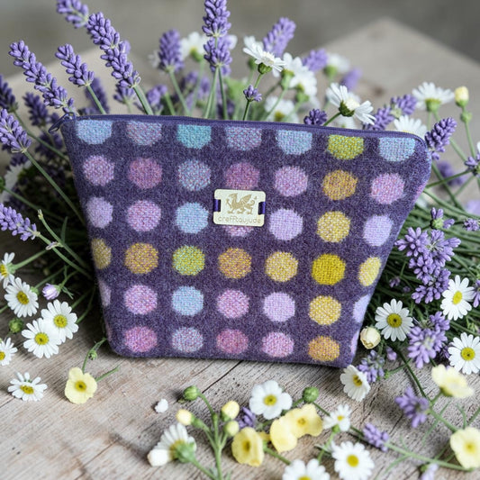 Upcycled Wool Make Up Bag — Purple with Tonal Spots