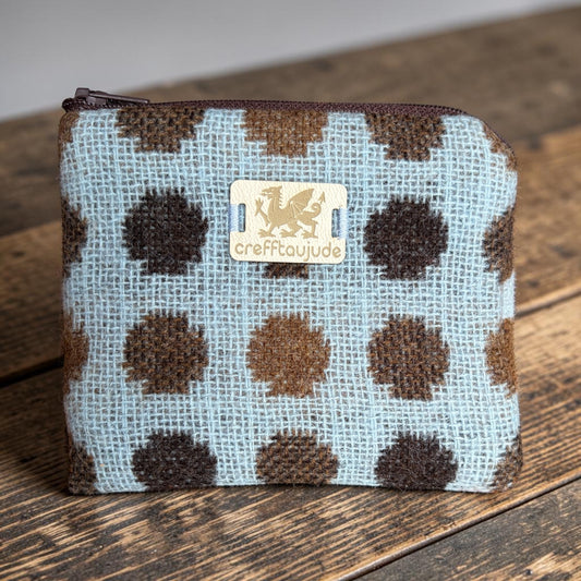 Handmade Wool Purse — Ice Blue & Chocolate Brown | P-157