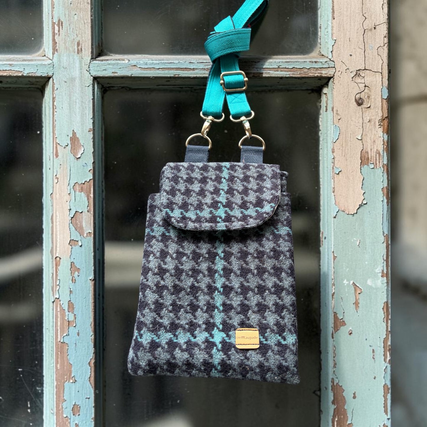 The Melindwr mini phone bag in upcycled wool