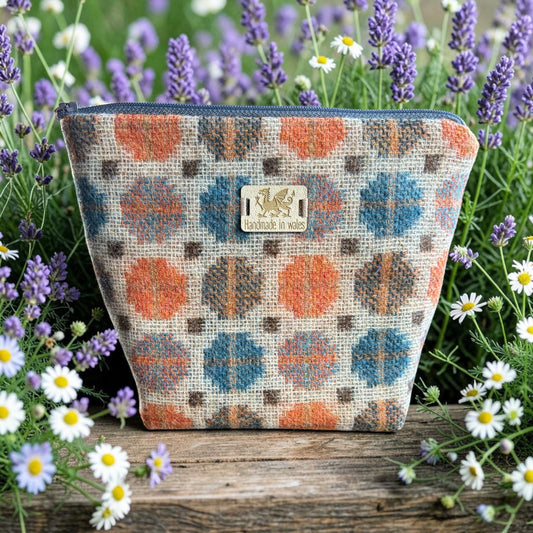 Upcycled Wool Make Up Bag — Burnt Orange & Smoky Blue