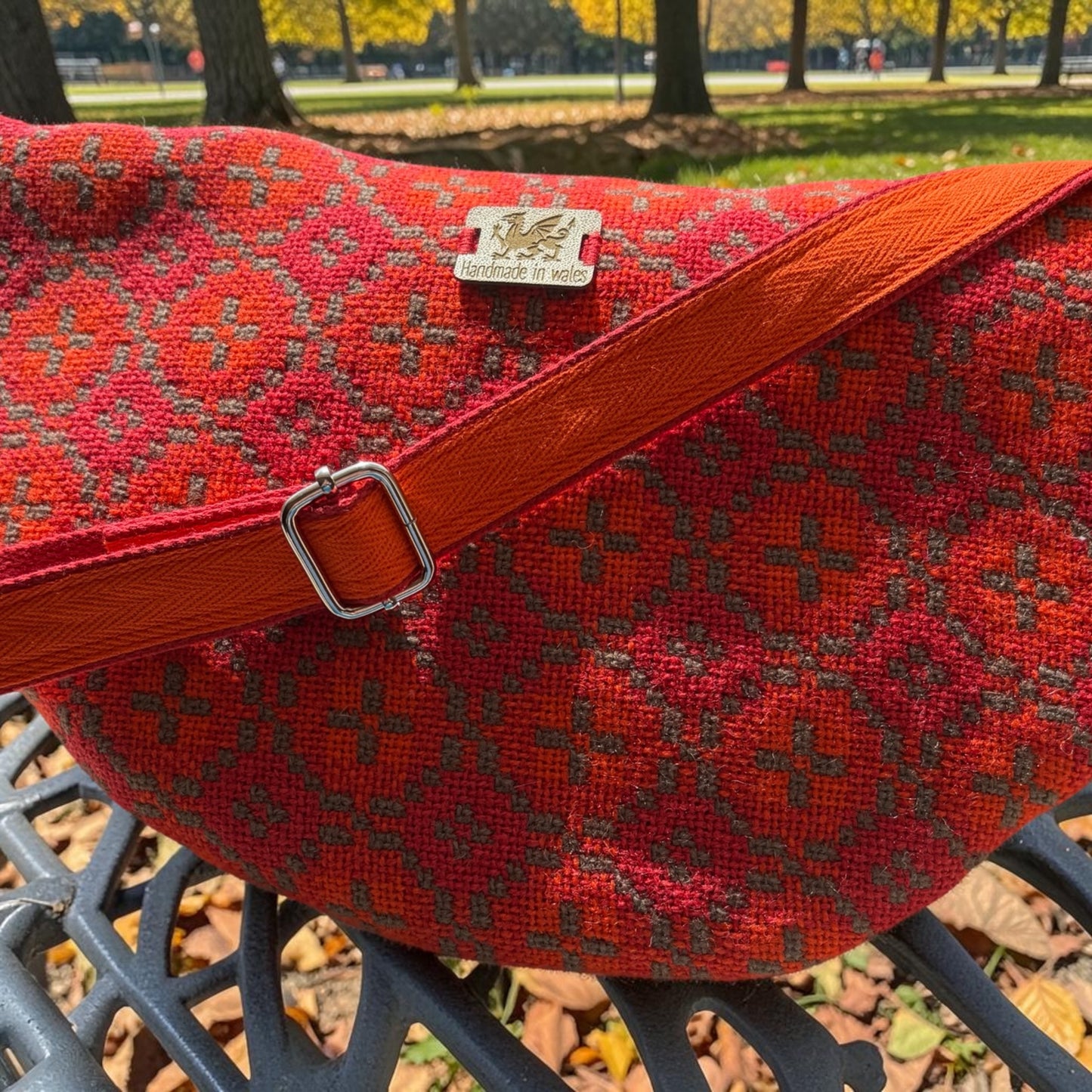 Welsh wool tapestry and leather crossbody bumbag