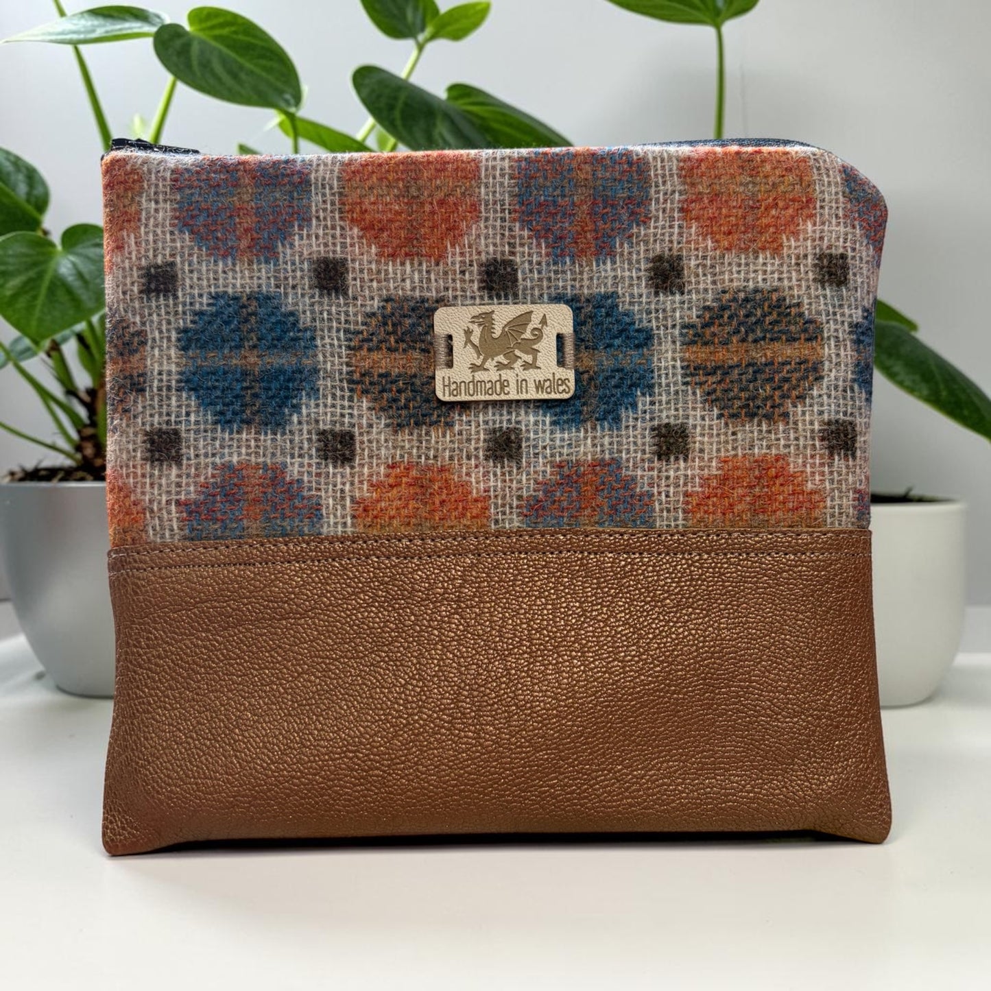One -of-a-kind wool and leather purse