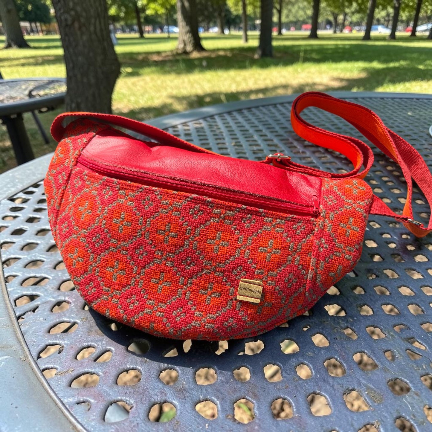 Welsh wool tapestry and leather crossbody bumbag