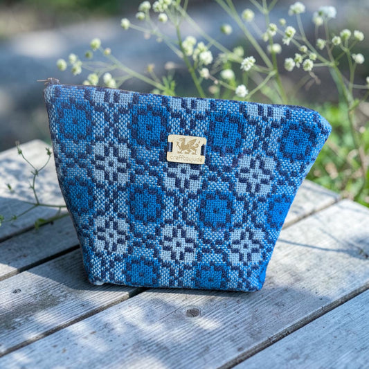 Welsh Tapestry Make Up Bag — Blue & Navy, Large