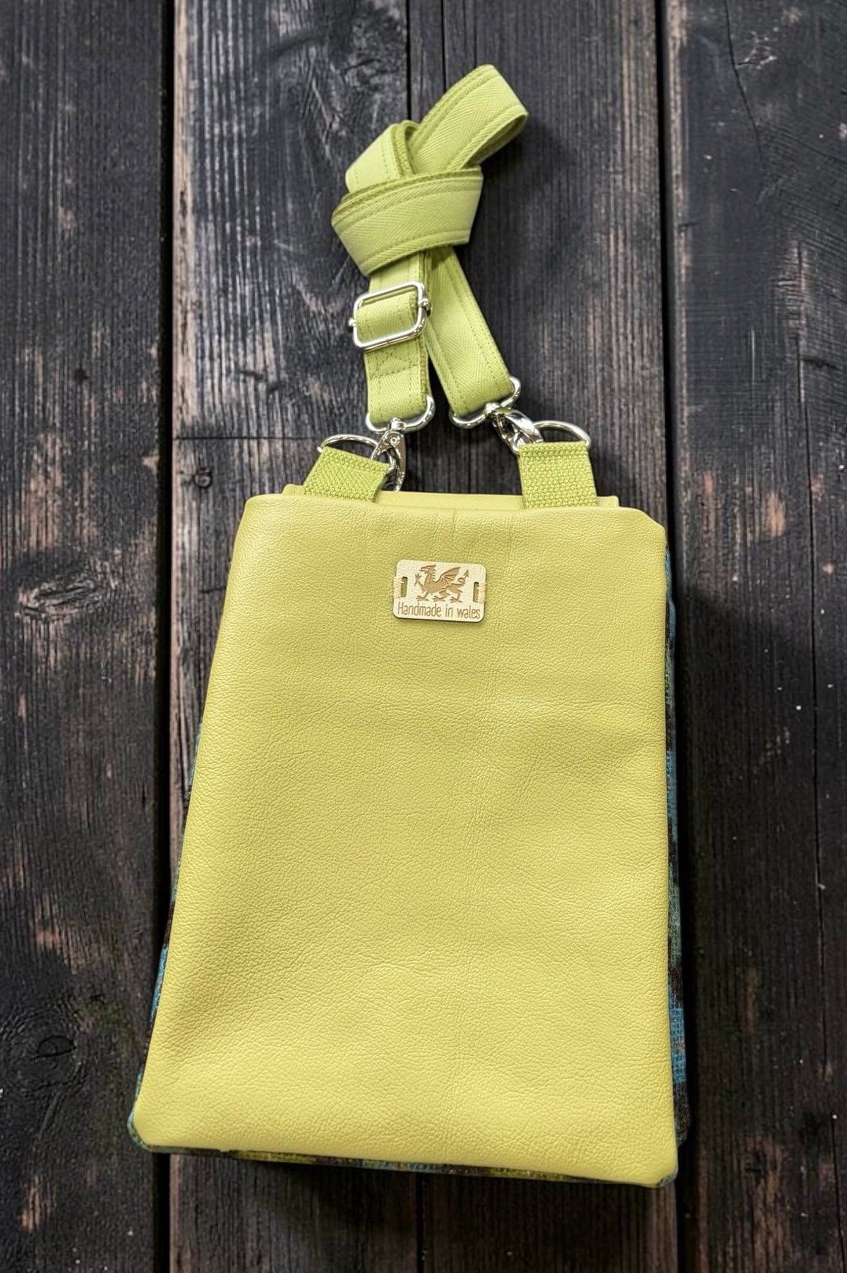 The Melindwr mini phone bag in real leather and wool