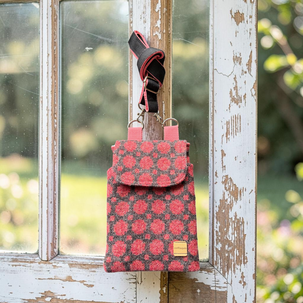 The Melindwr mini phone bag in upcycled wool