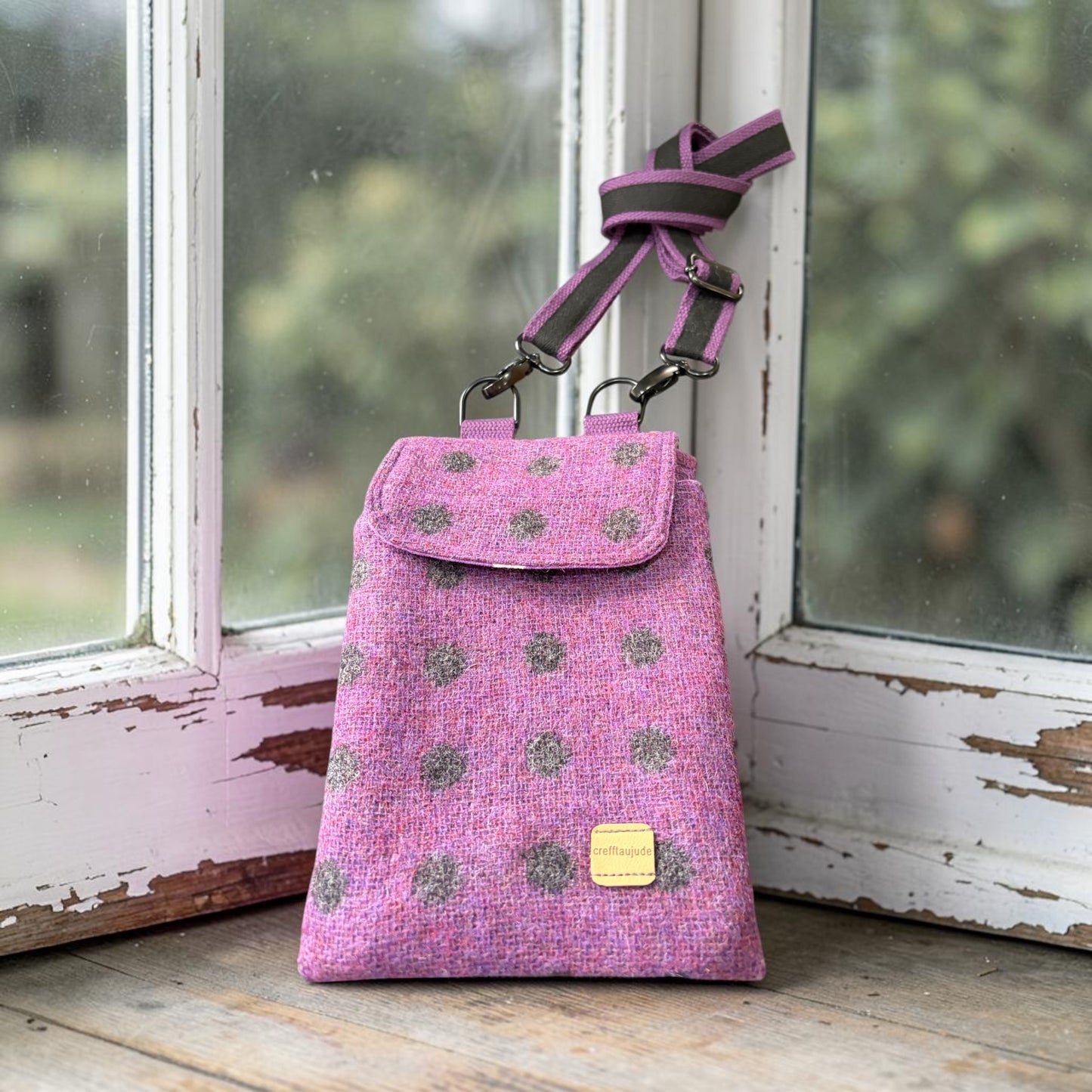 The Melindwr mini phone bag in upcycled wool