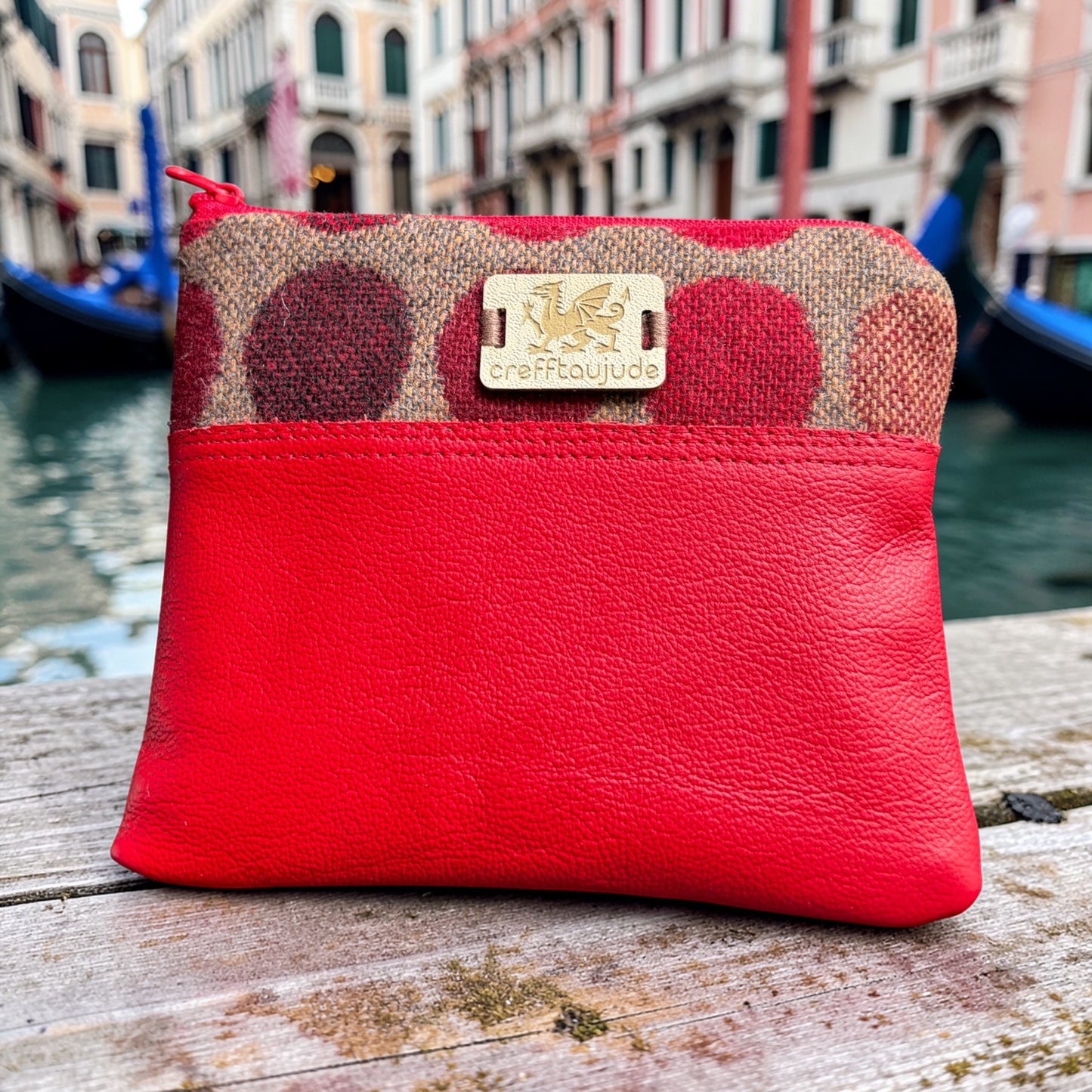 Wool and real leather purse