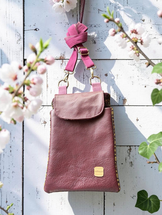 The Melindwr mini phone bag in real leather and upcycled wool