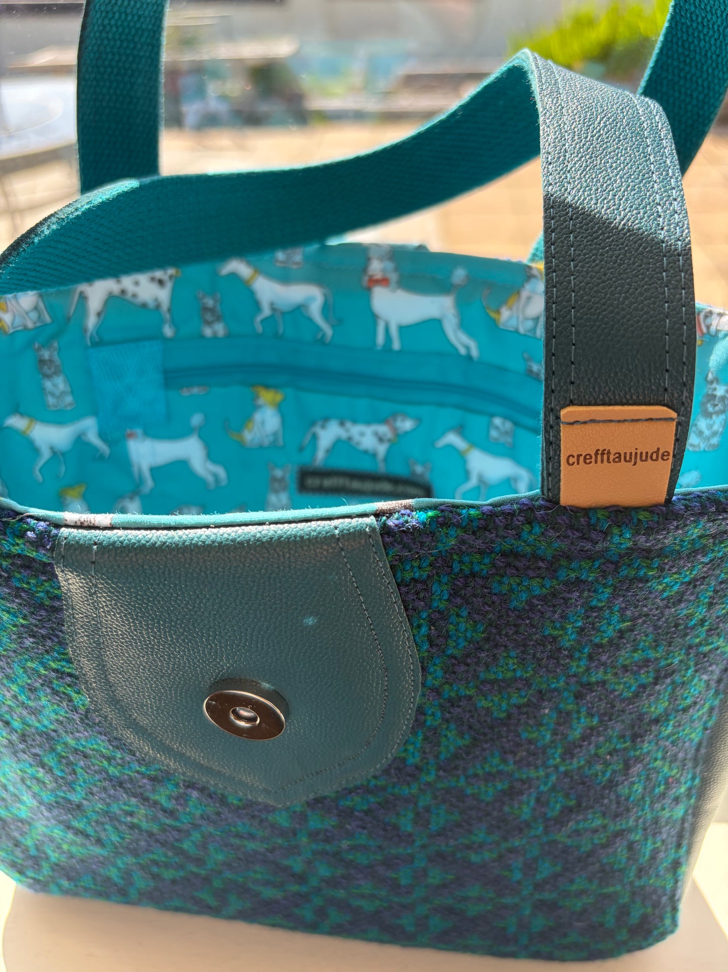Welsh wool tapestry tote bag with leather