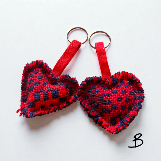 Handmade Welsh wool tapestry heart keyring