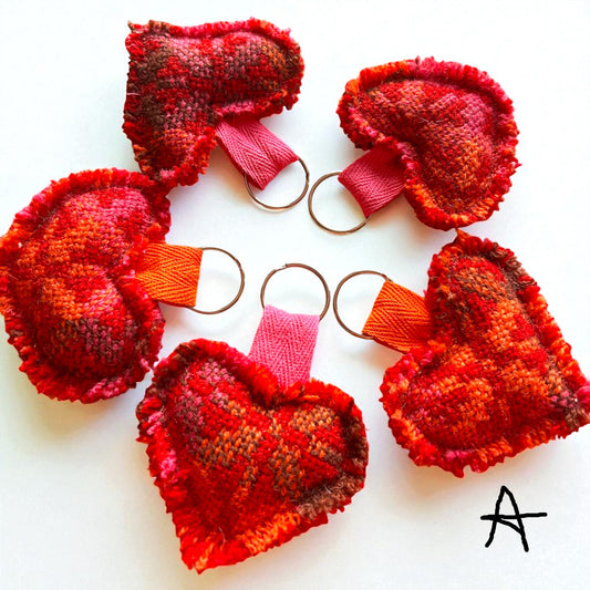 Handmade Welsh wool tapestry heart keyring