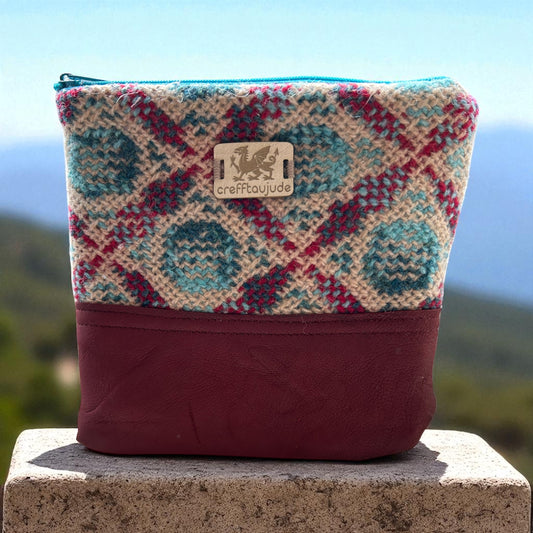 Upcycled wool mix and real leather purse