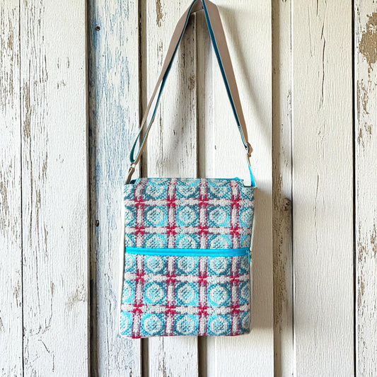 Upcycled Wool mix shoulder bag with leather sides and base