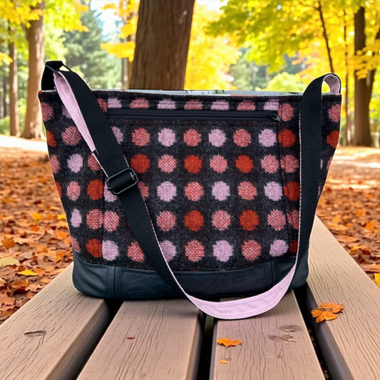 Handmade vintage upcycled Wool  and real leather bucket bag