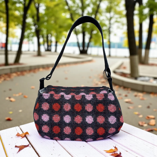 Handmade upcycled wool and leather baguette handbag