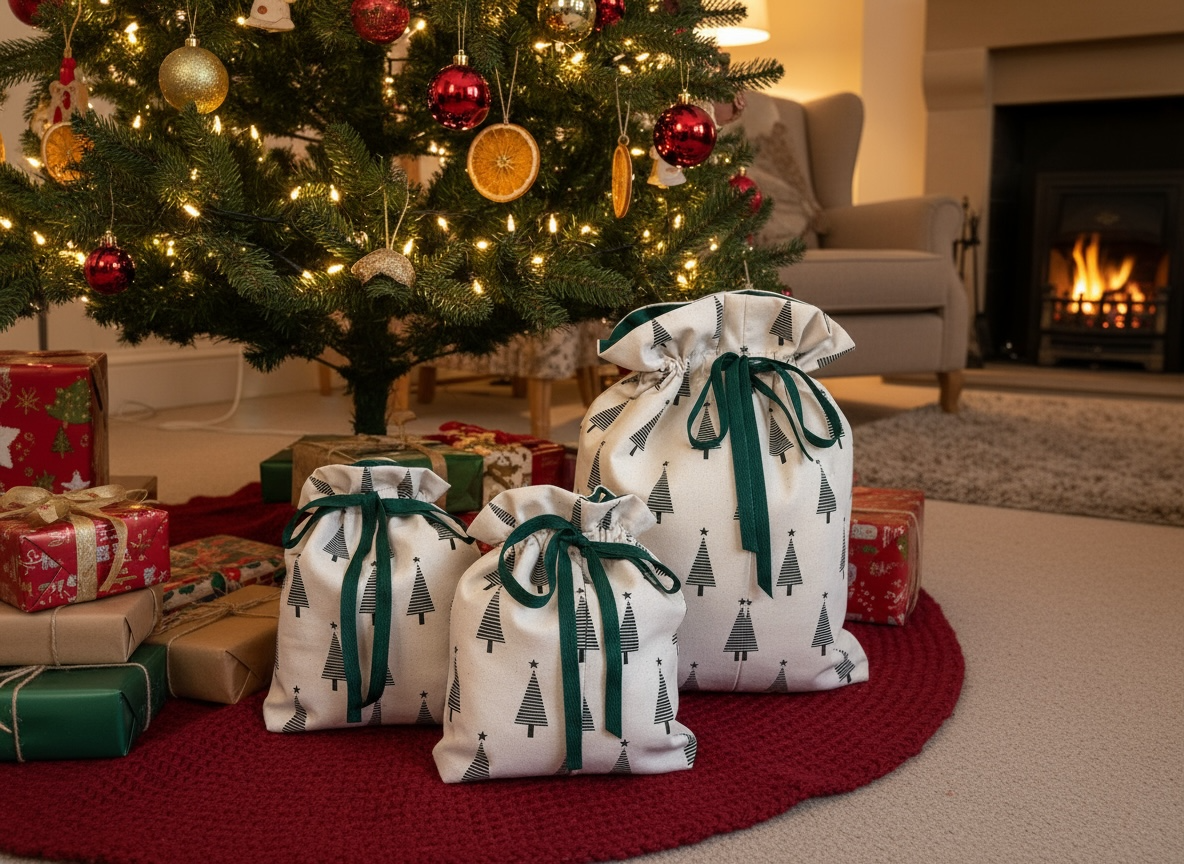 Reusable Xmas fabric Gift bags- eco friendly wrapping