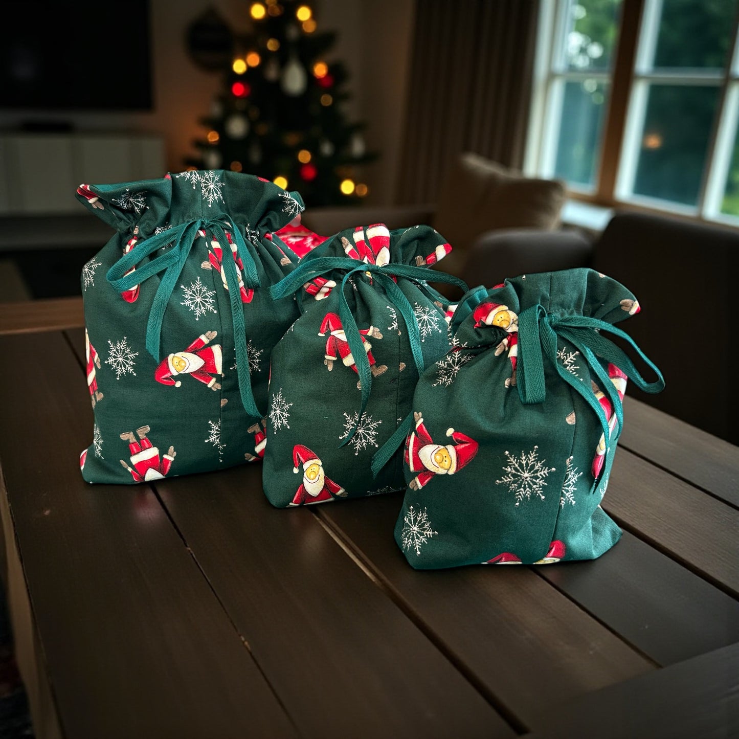 Reusable Xmas fabric Gift bags- eco friendly wrapping