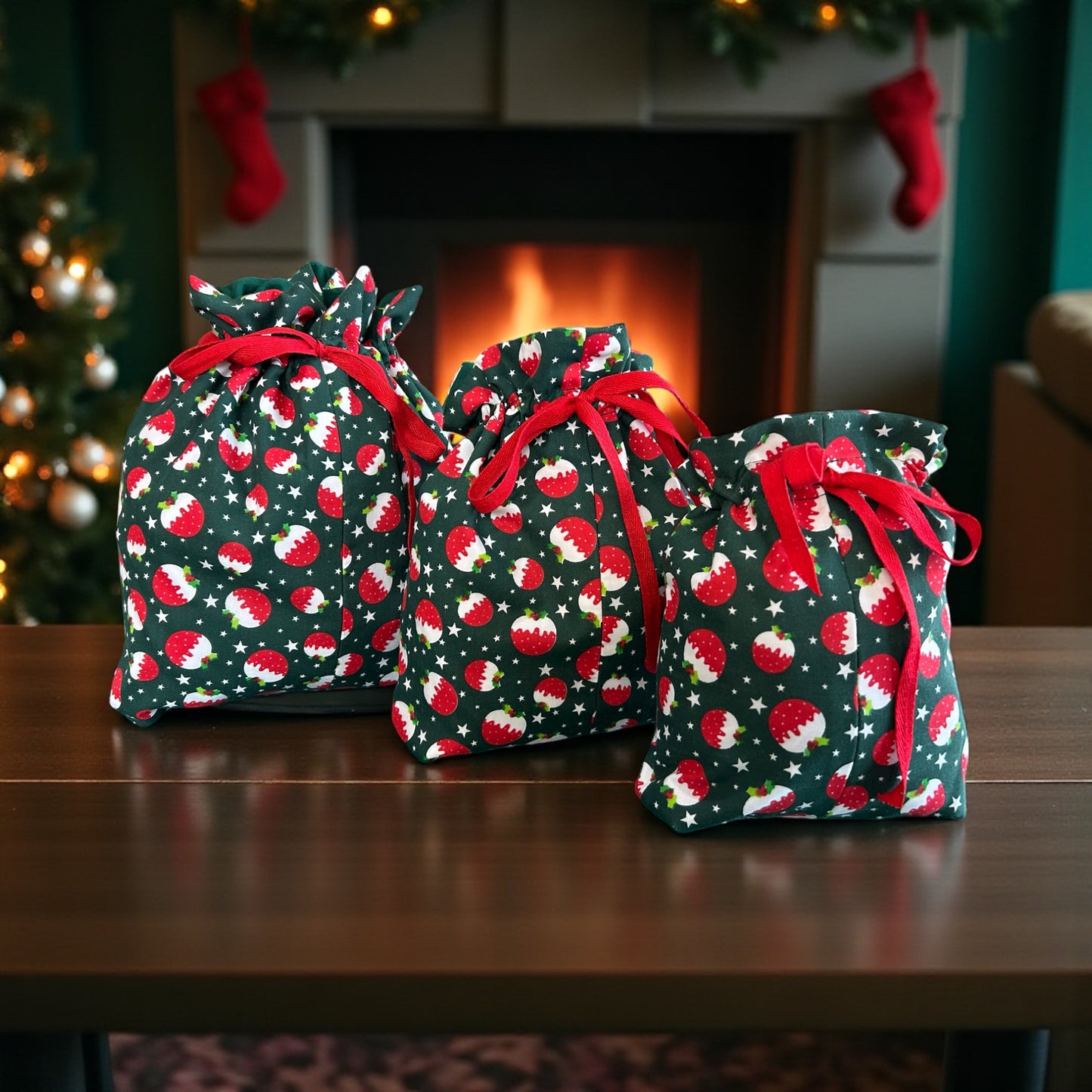 Reusable Xmas fabric Gift bags- eco friendly wrapping