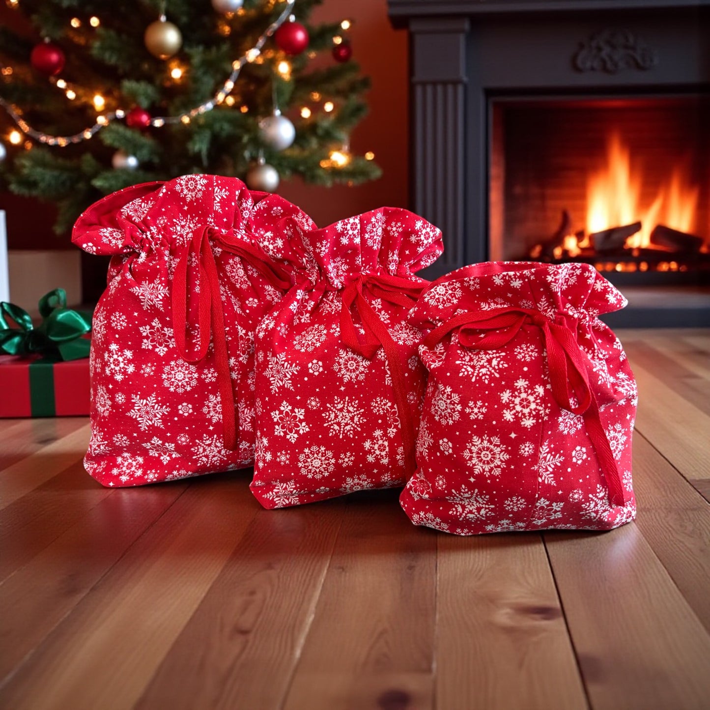 Reusable Xmas fabric Gift bags- eco friendly wrapping