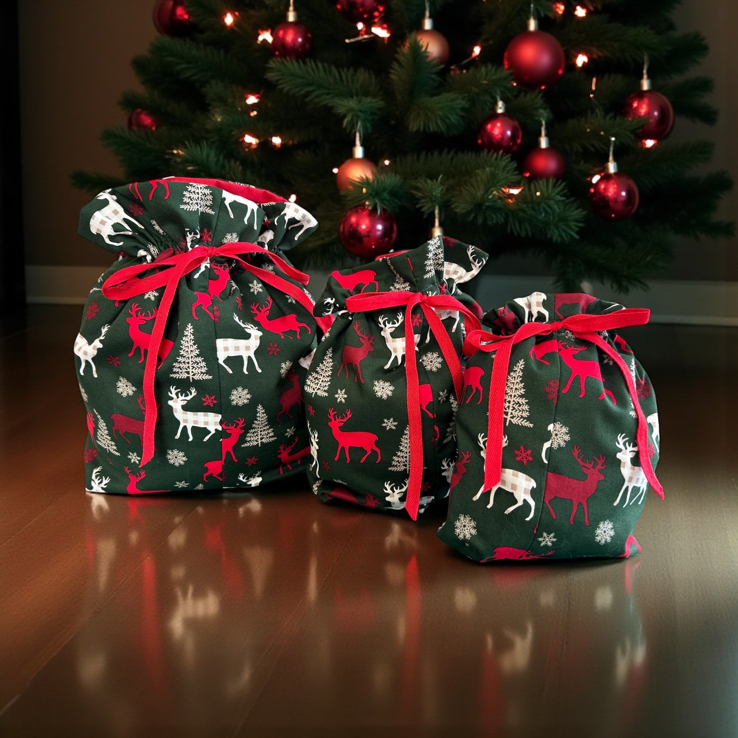 Reusable Xmas fabric Gift bags- eco friendly wrapping