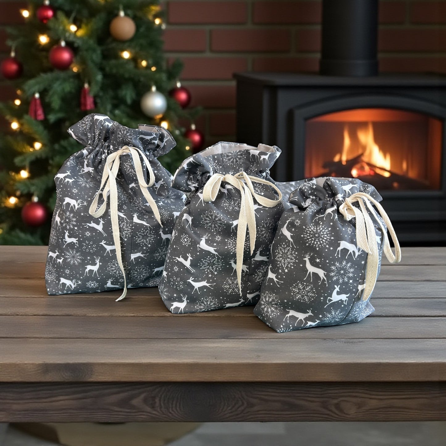 Reusable Xmas fabric Gift bags- eco friendly wrapping