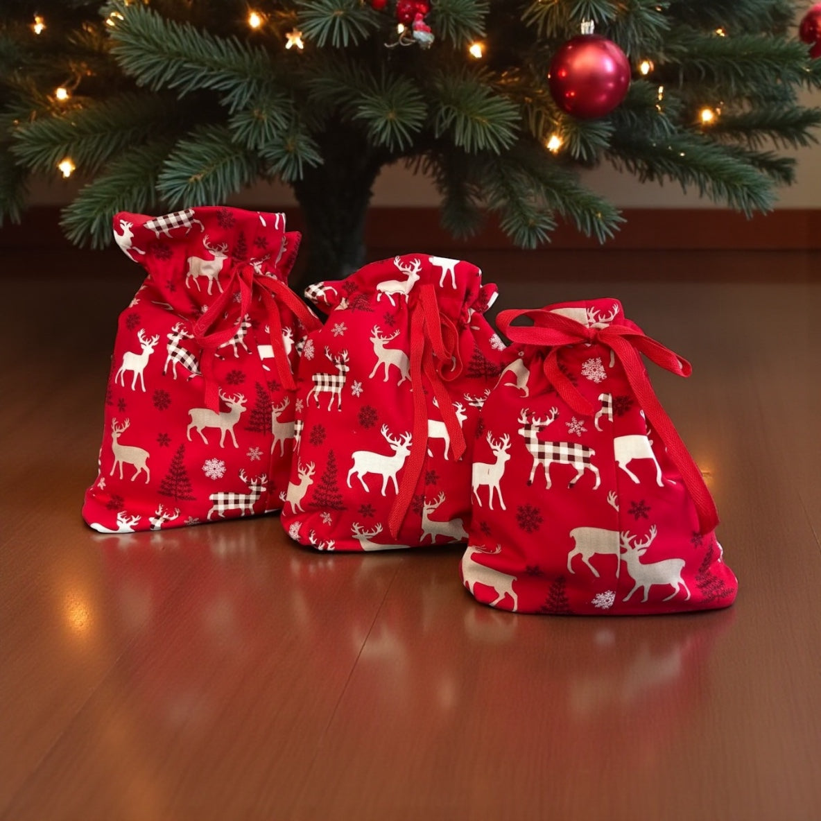 Reusable Xmas fabric Gift bags- eco friendly wrapping