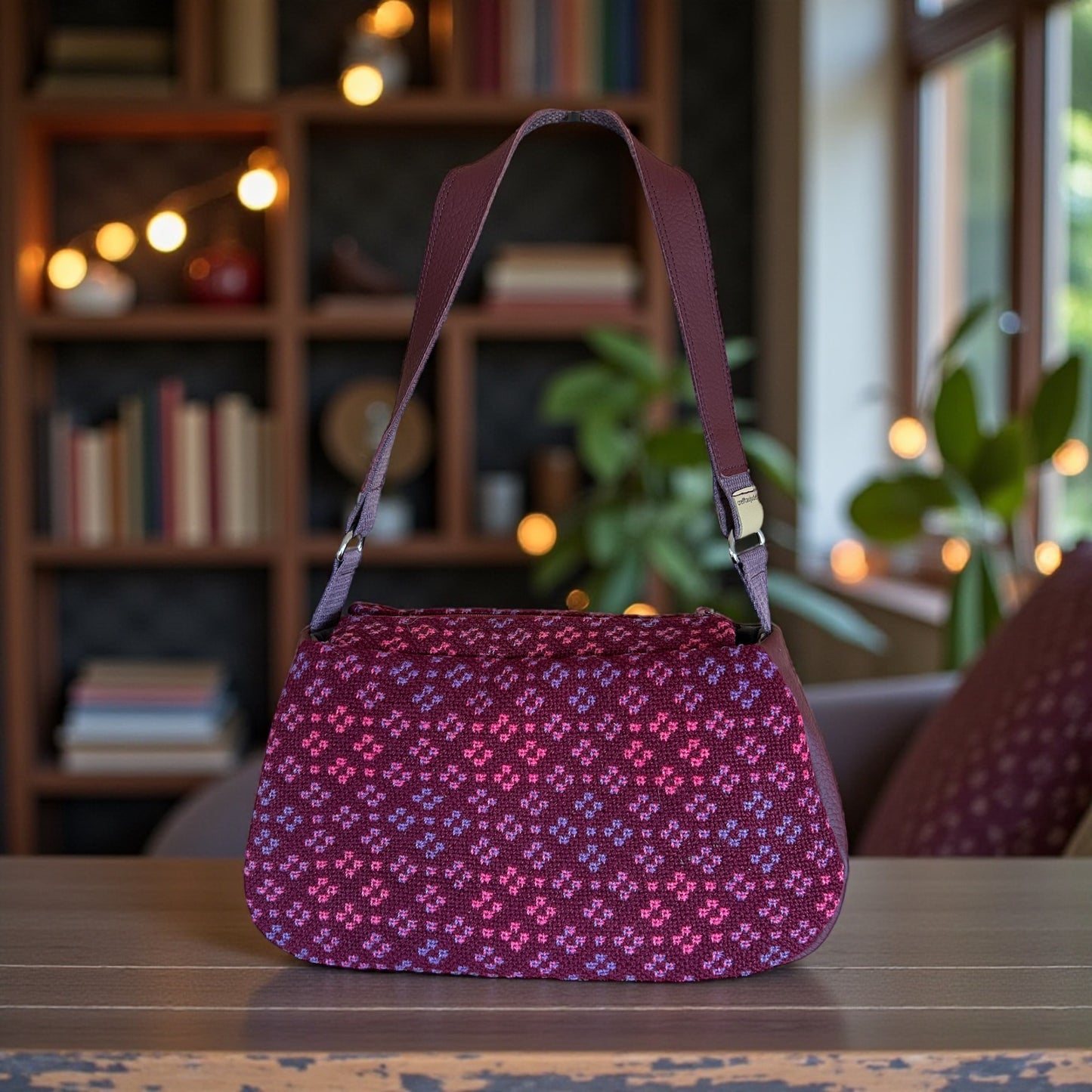 Welsh tapestry and leather baguette shoulder bag