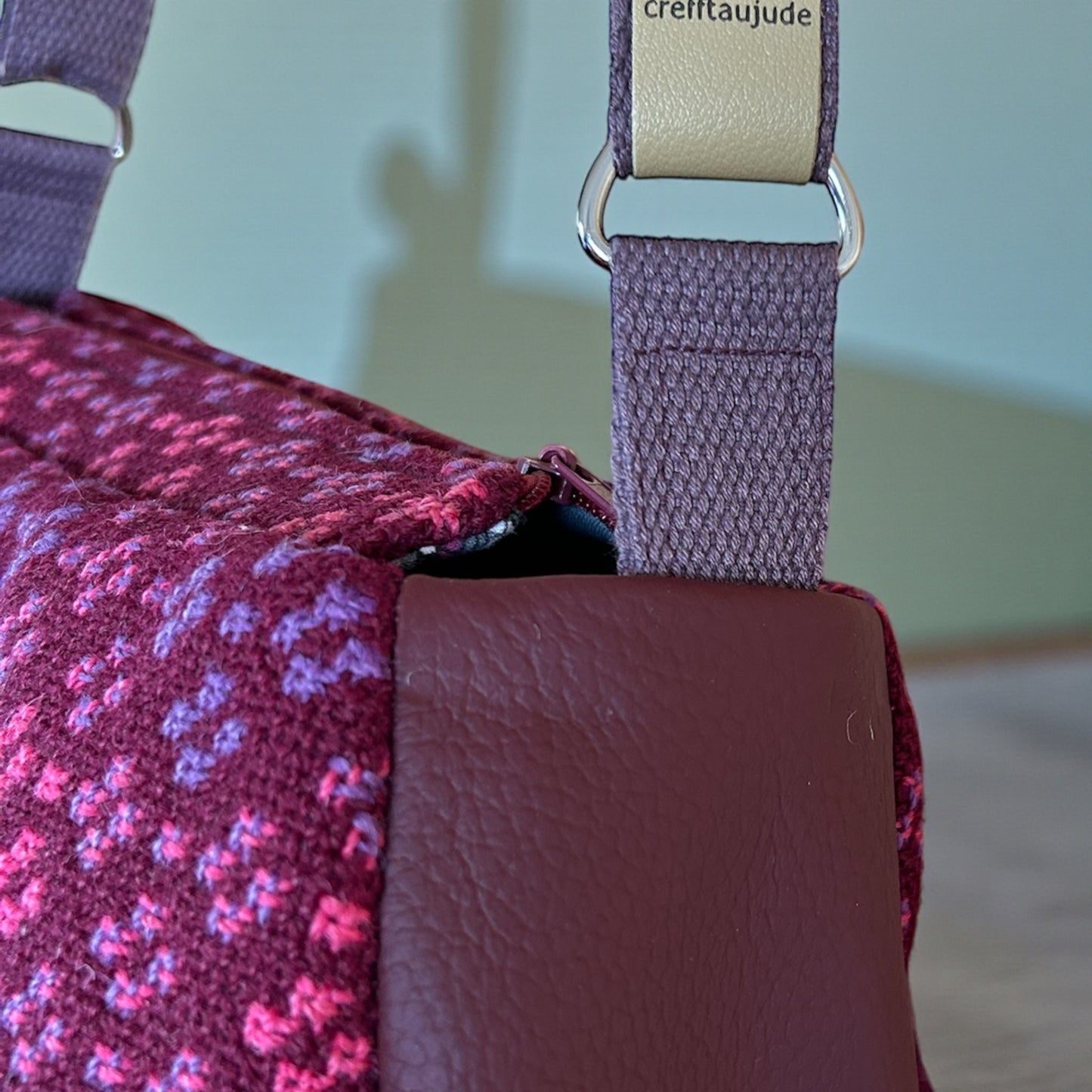 Welsh tapestry and leather baguette shoulder bag