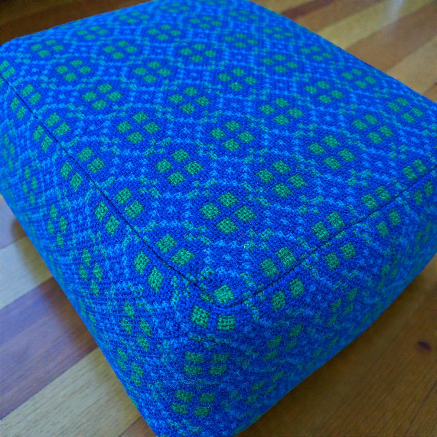 Vintage Welsh tapestry footstool with oak legs