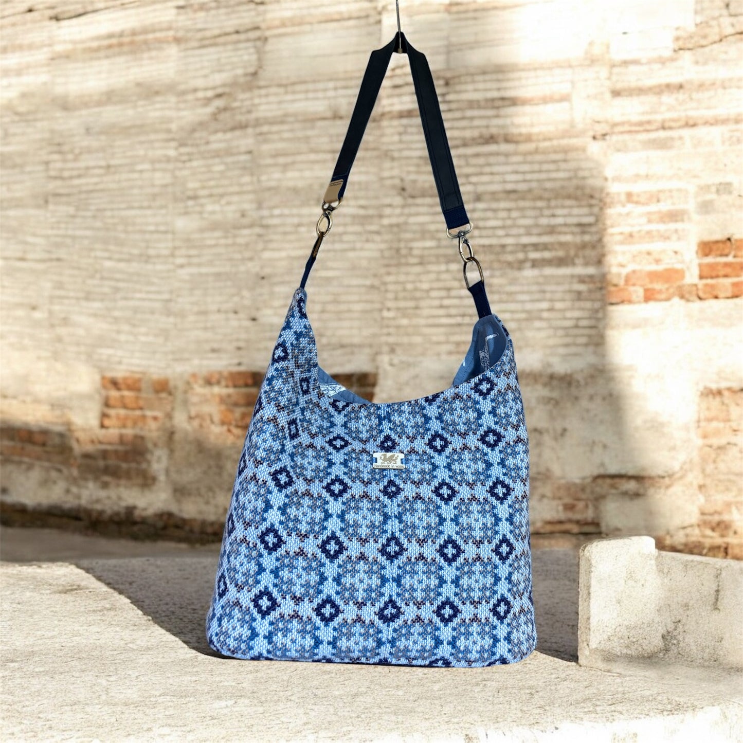 Vintage Welsh tapestry and real leather slouch handbag