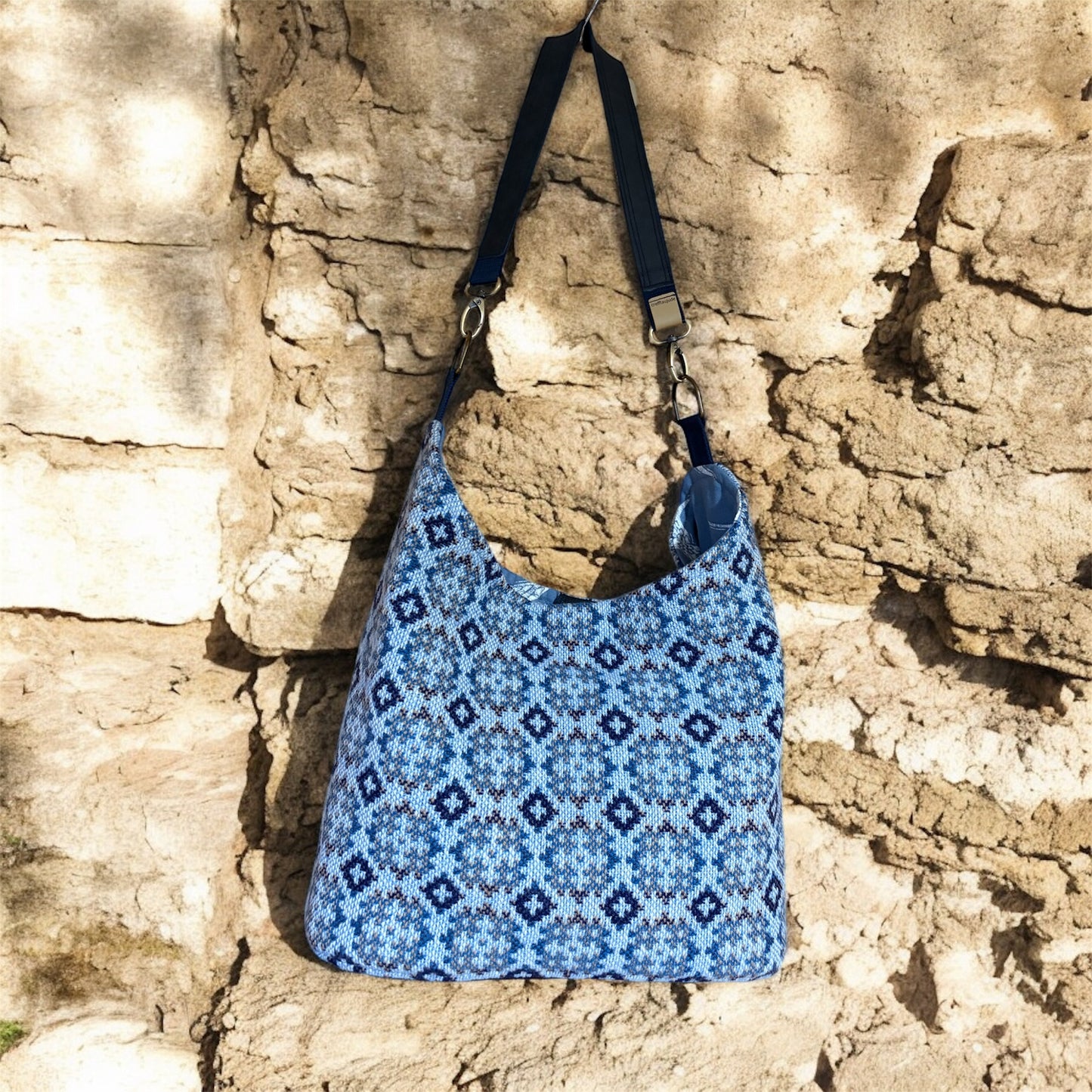 Vintage Welsh tapestry and real leather slouch handbag