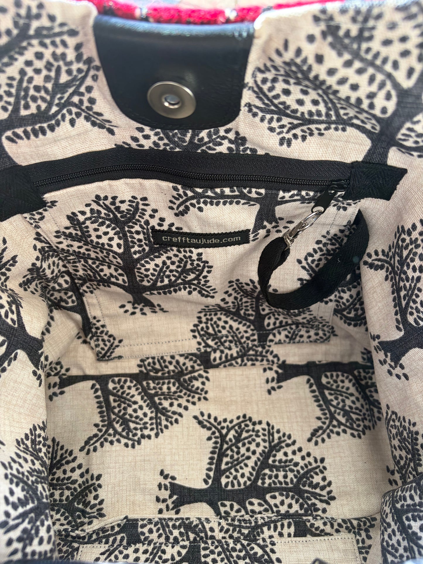 Vintage Welsh tapestry and real leather slouch handbag