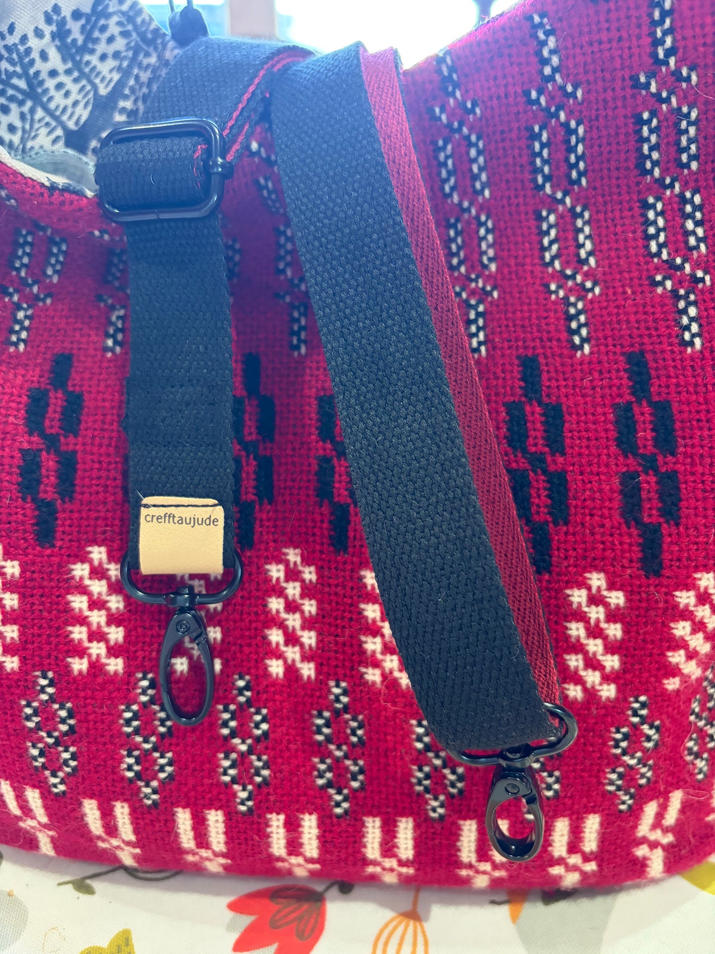 Vintage Welsh tapestry and real leather slouch handbag