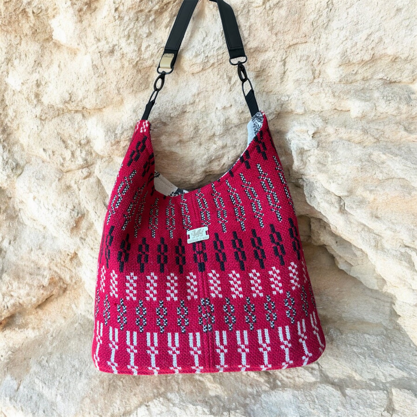 Vintage Welsh tapestry and real leather slouch handbag