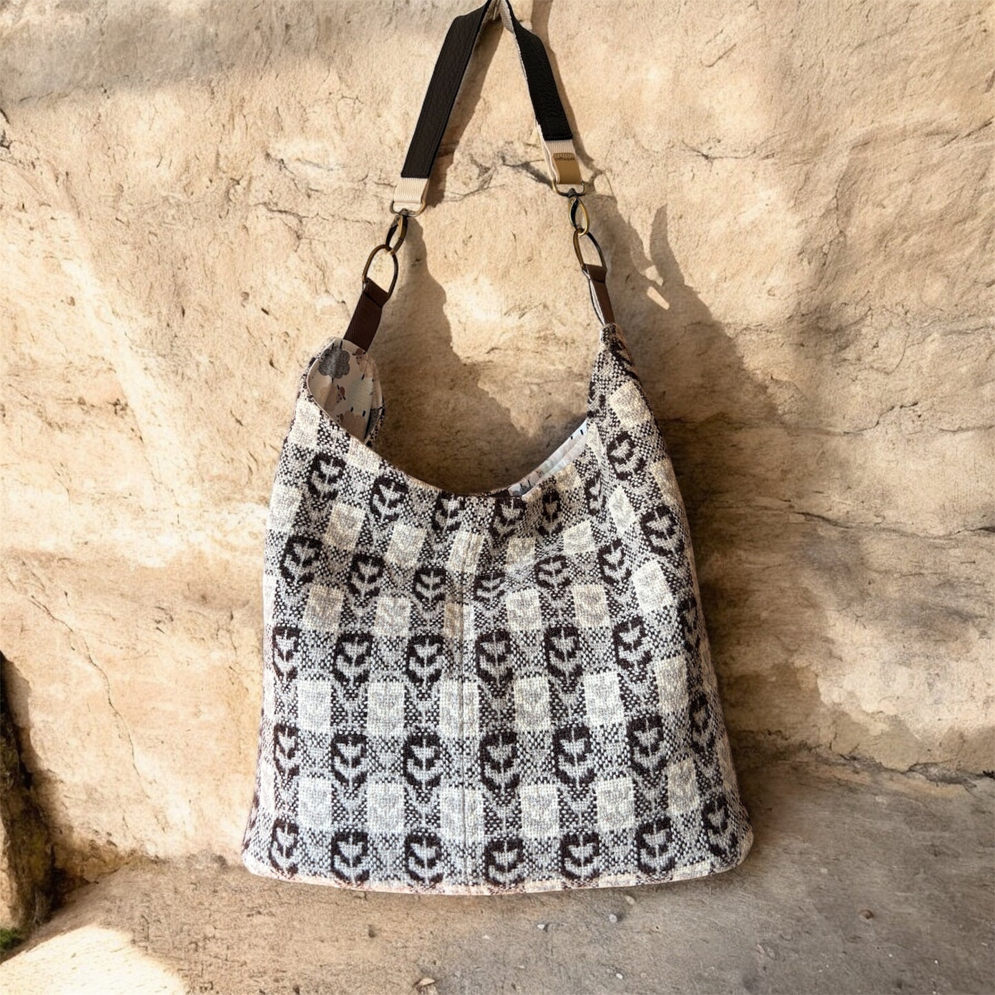 Vintage Welsh tapestry and Real leather slouch handbag