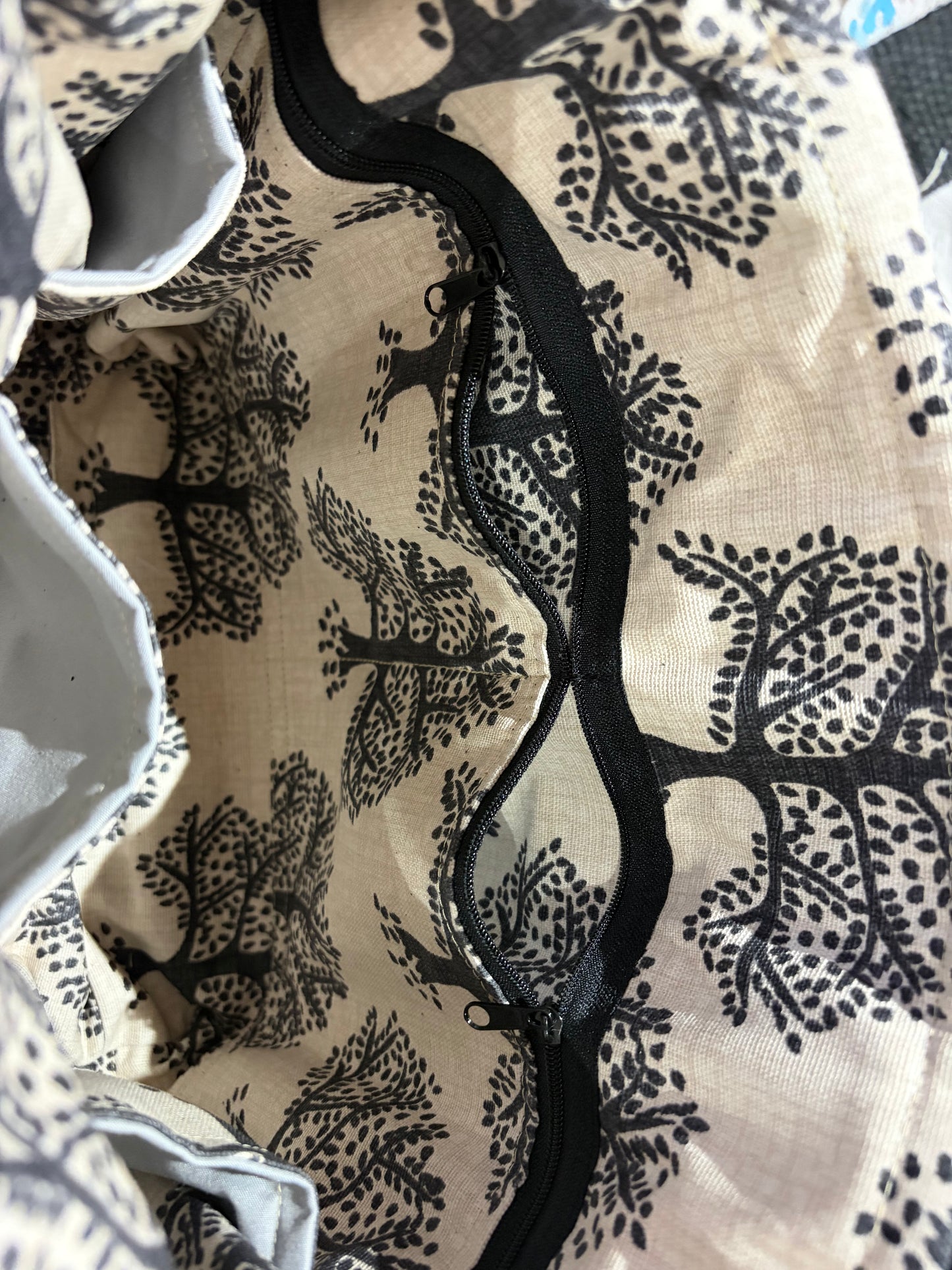 Welsh tapestry and real leather tote bag