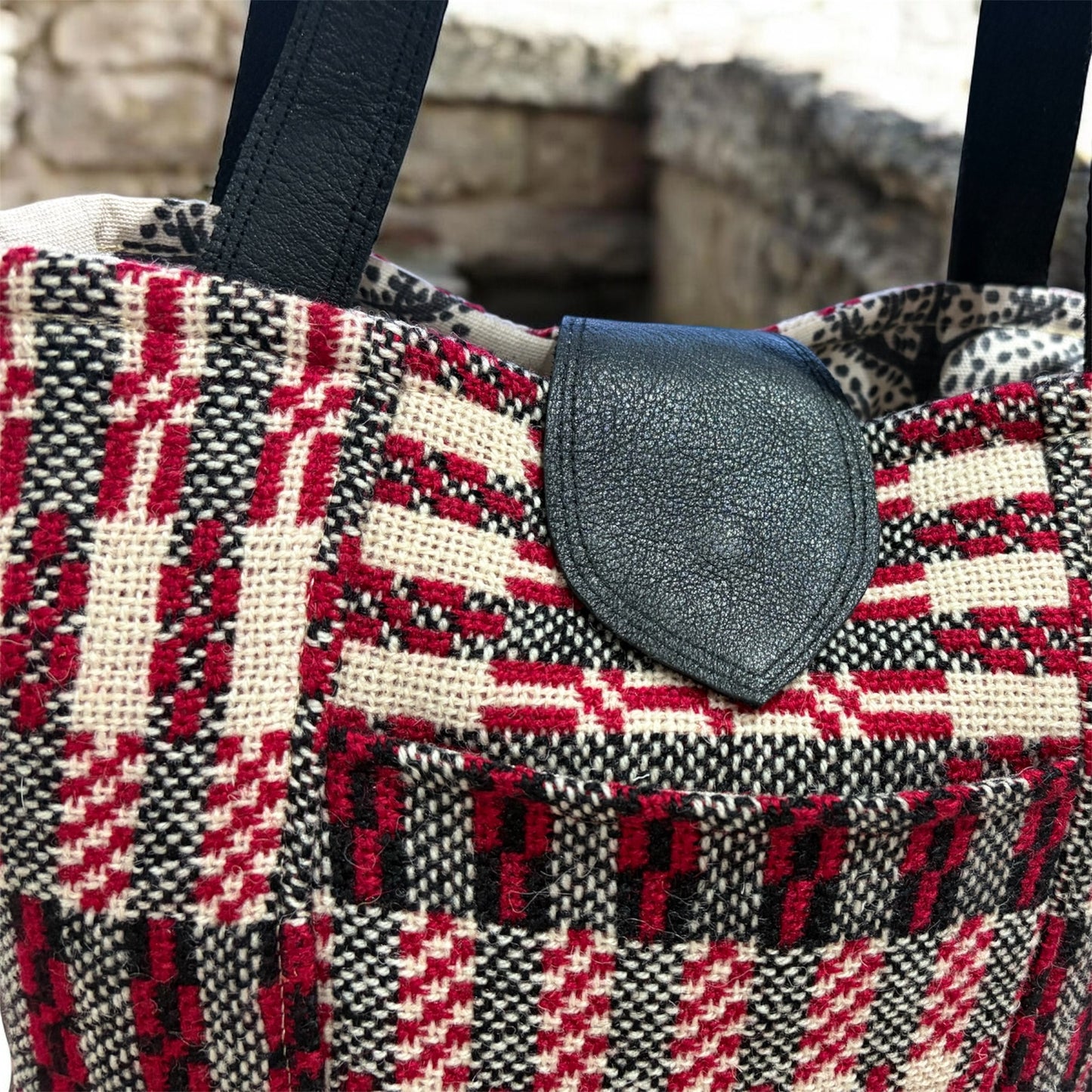 Welsh tapestry and real leather tote bag