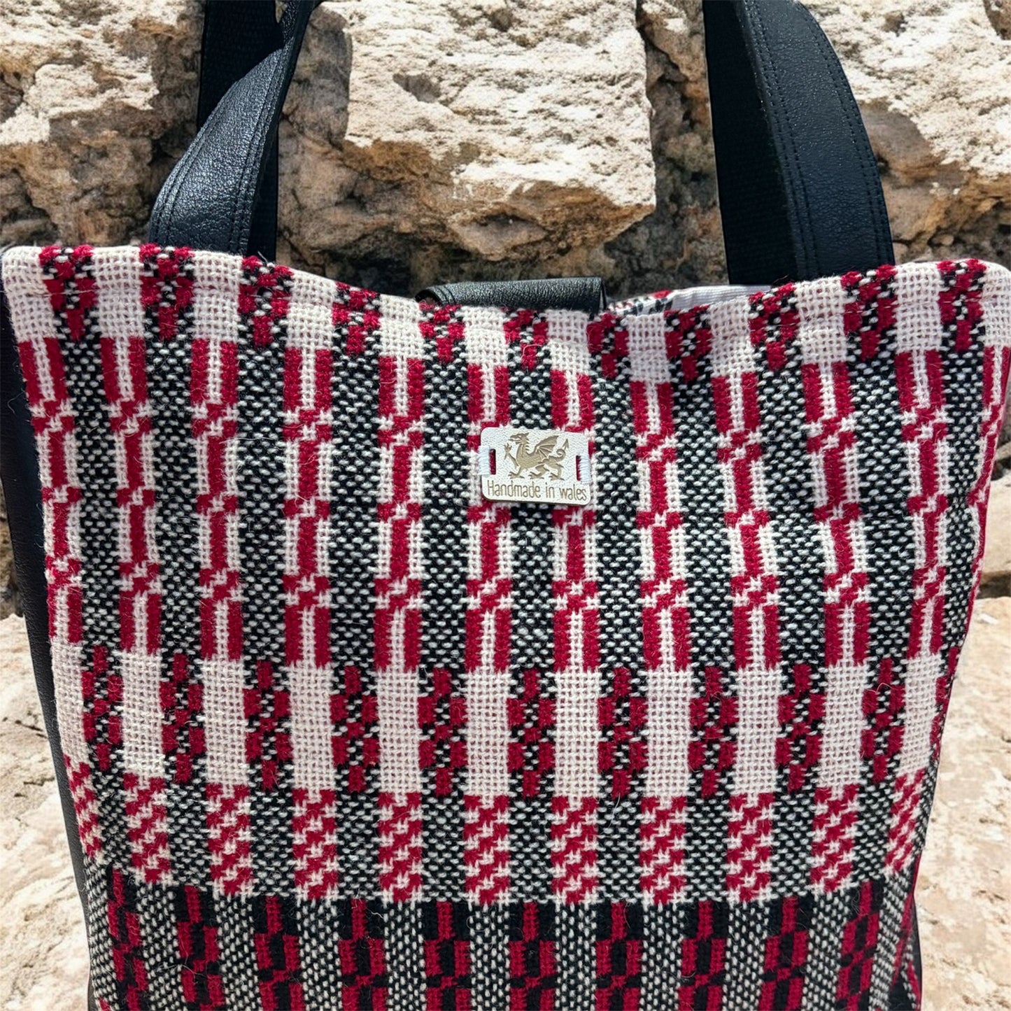 Welsh tapestry and real leather tote bag