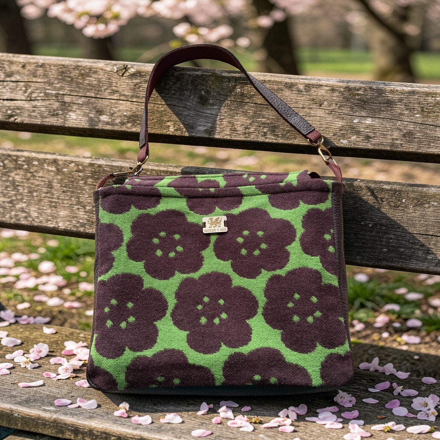 Wool and leather shoulder bag