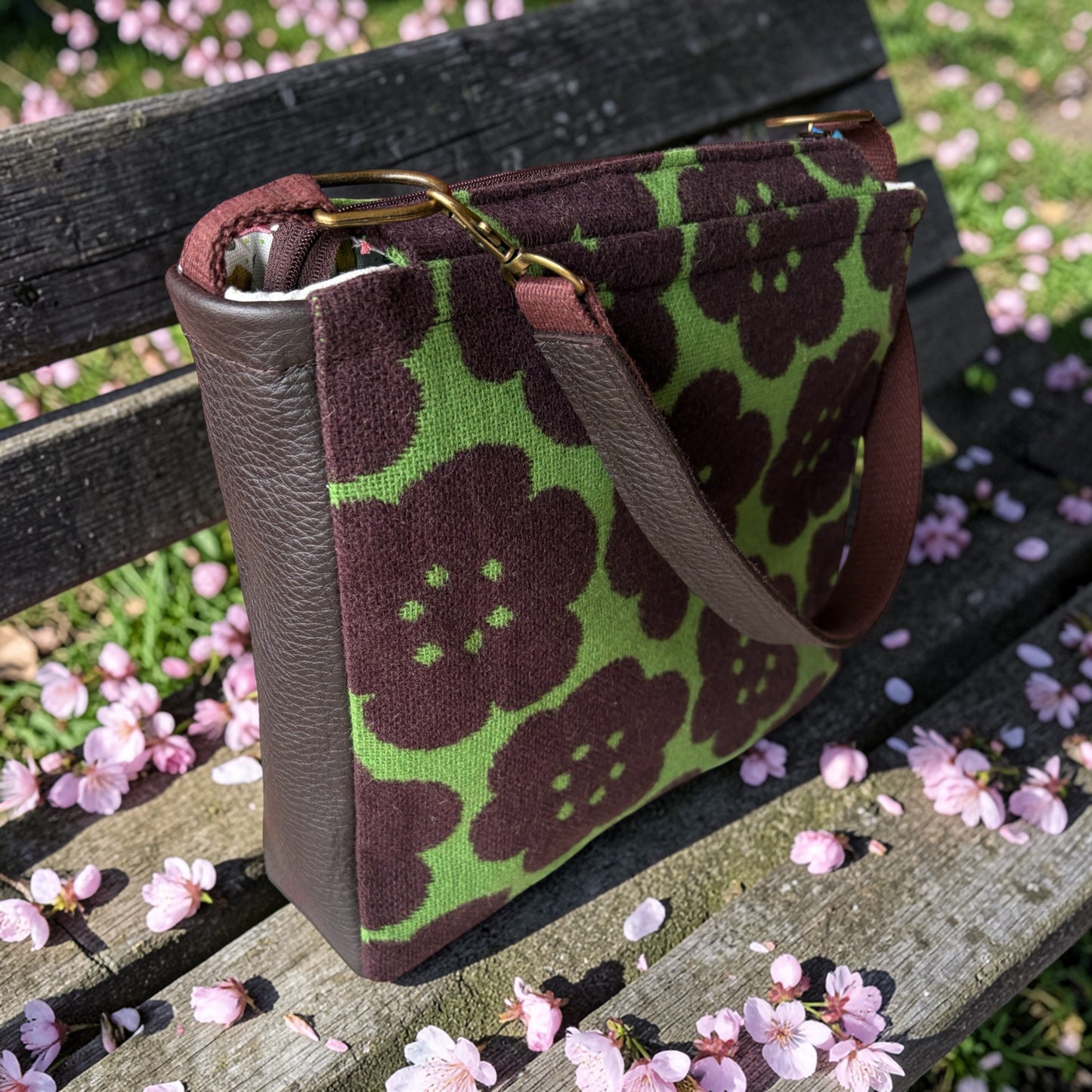 Wool and leather shoulder bag