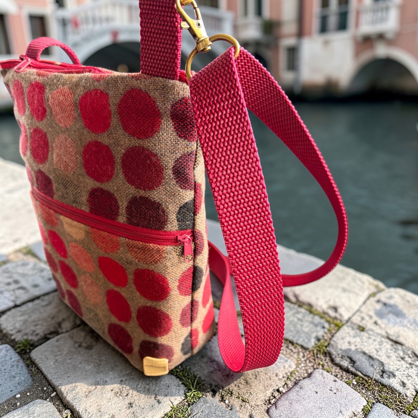Handcrafted Wool Crossbody Handbag with Zipped Pockets