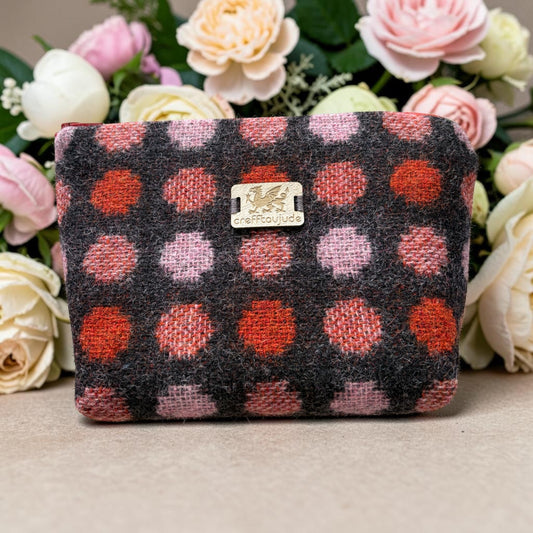 Upcycled Wool Make Up Bag — Charcoal, Pink & Terracotta