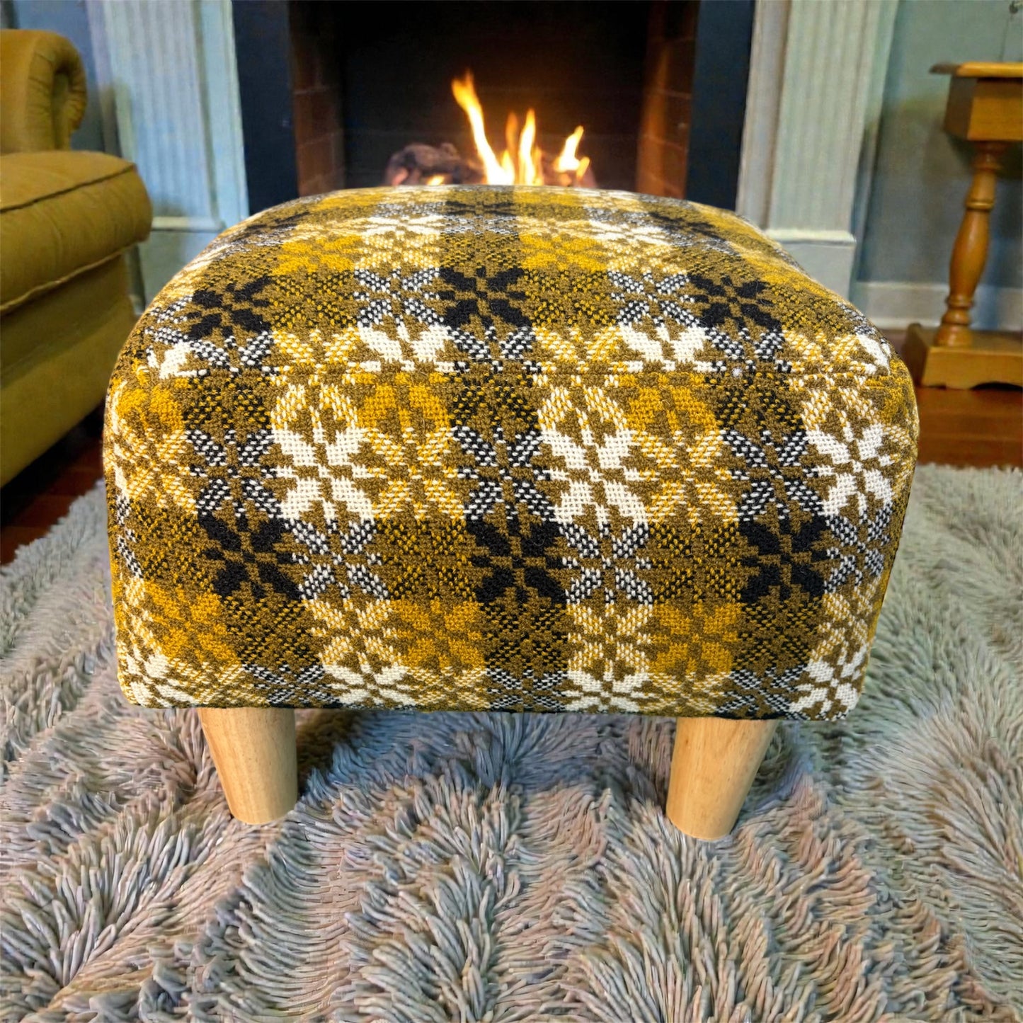 Welsh tapestry footstool with oak legs