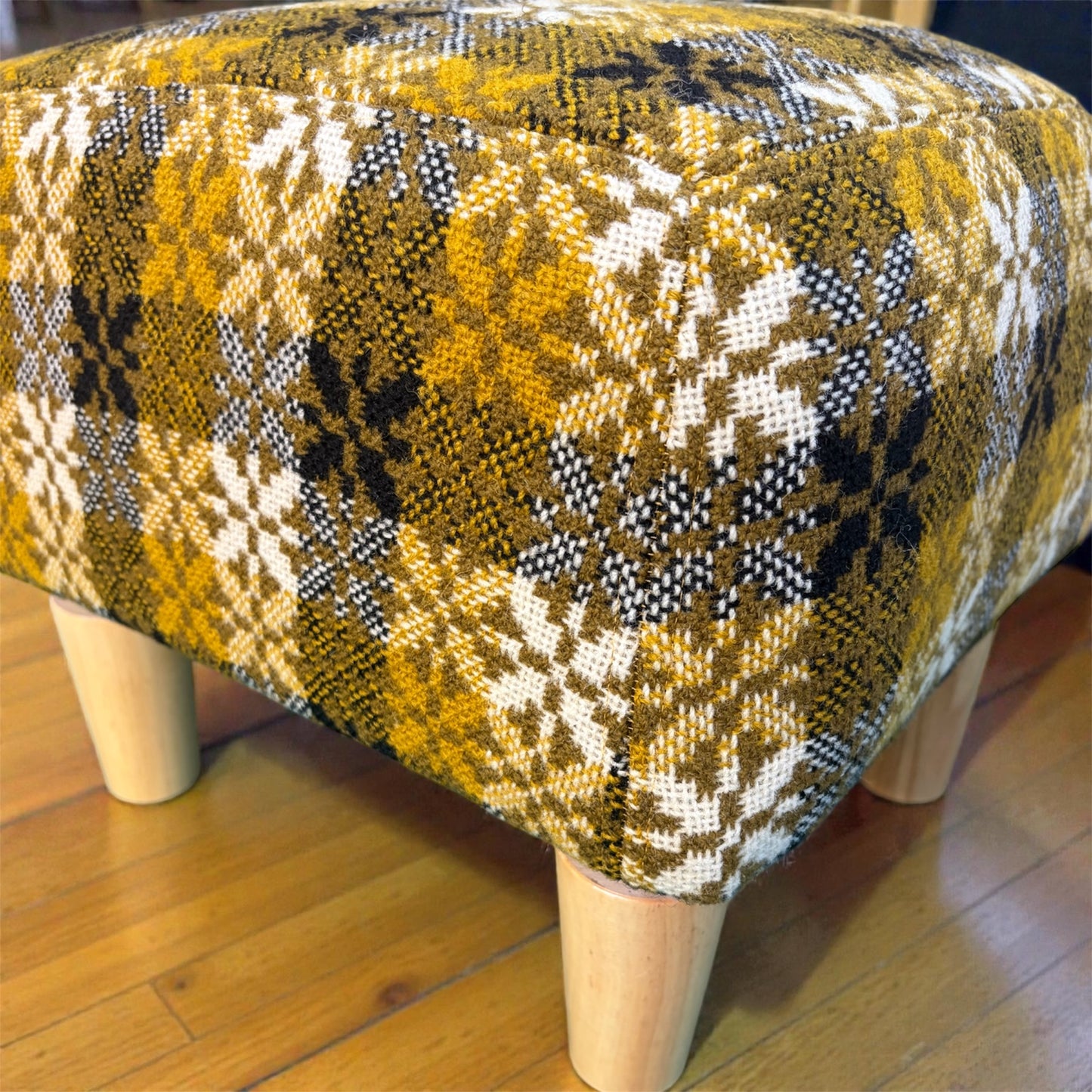 Welsh tapestry footstool with oak legs