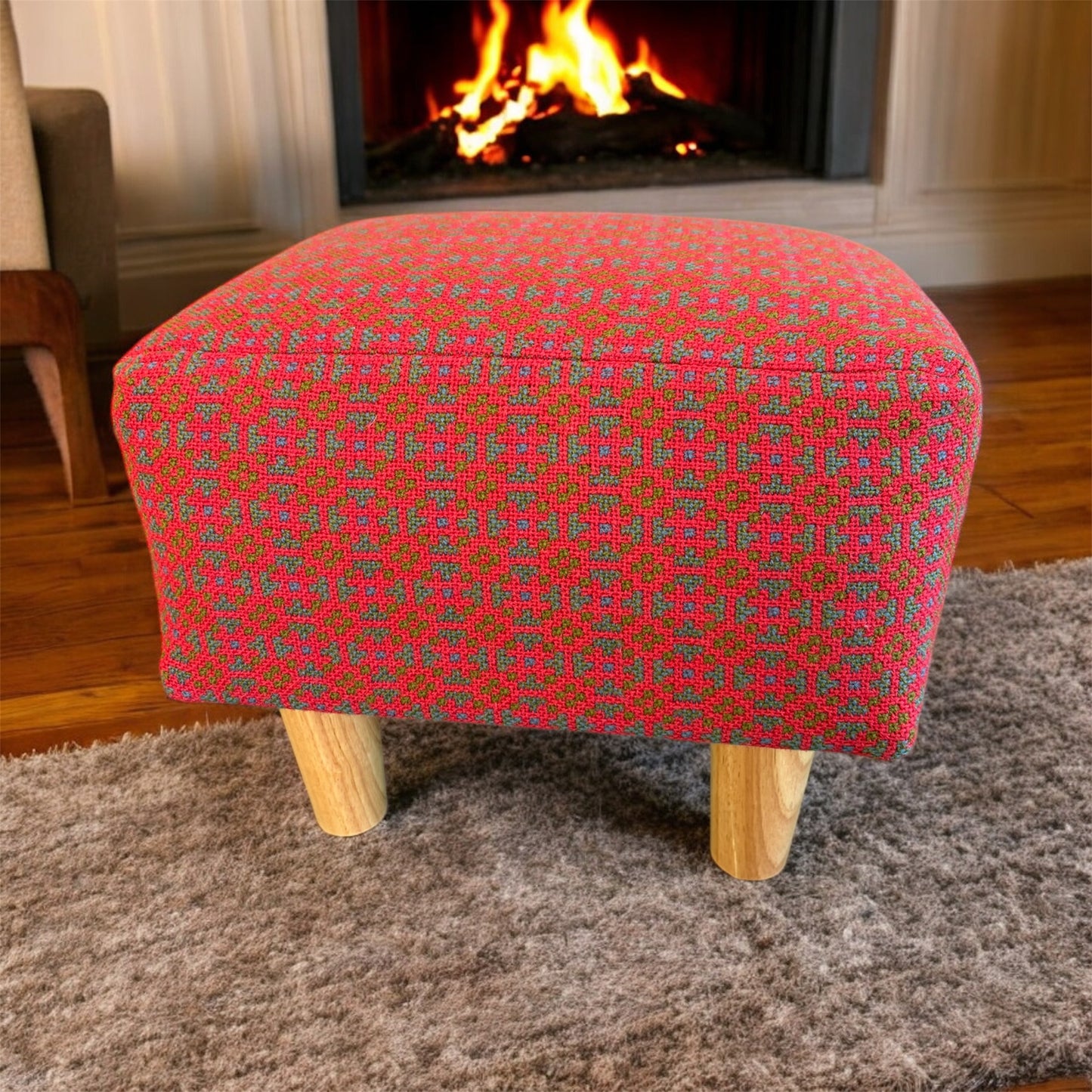 Welsh tapestry footstool with oak legs